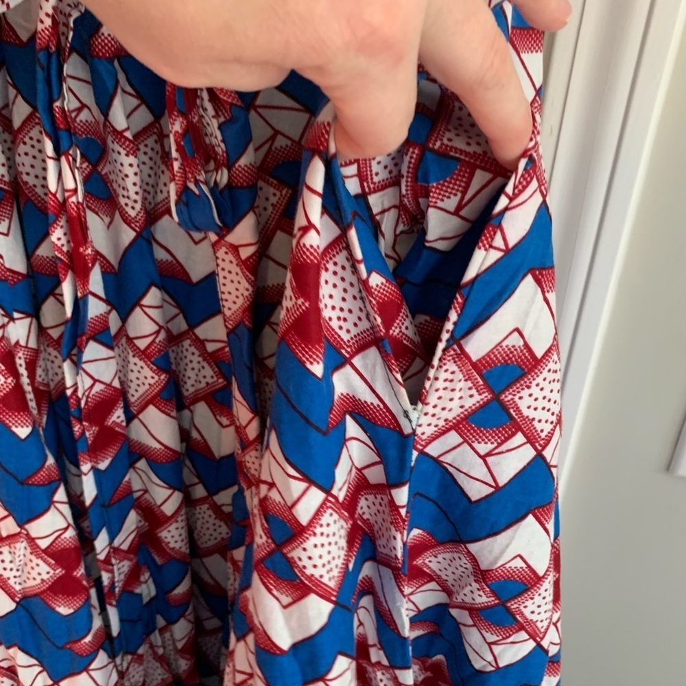 Rainbow Blue, White and Maroon Full Circle Maxi Skirt with Pockets, 100% Cotton - Picture 5 of 10